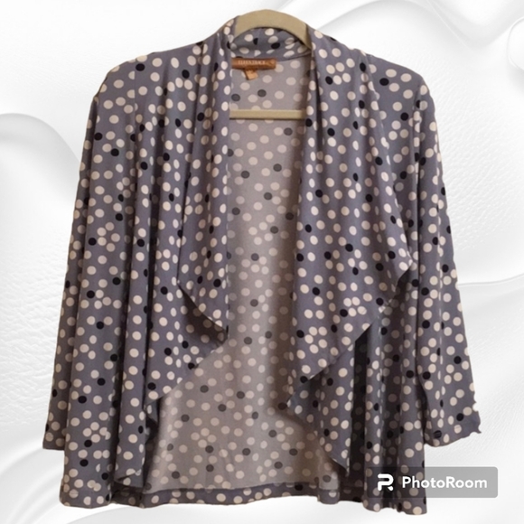 Ellen Tracy Jacket women's size medium Blue White Circles coverup topper‎ - Picture 4 of 15